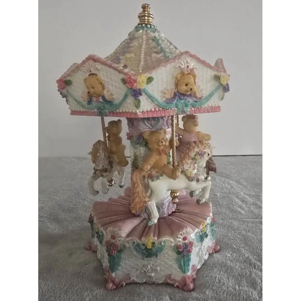 Classic Treasures Teddy Bear Carousel Music Box Plays The Teddy Bear's Picnic 9